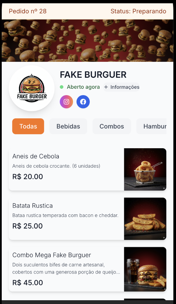 Cardápio digital hamburgueria
